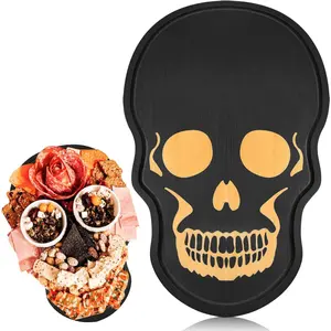 Halloween Charcuterie Boards,Black Skull Serving Trays and Platters, Wooden Cheese Board Candy Bowl Gothic Kitchen Dishes Halloween Party Day of The Dead Decor