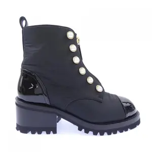 Pre-owned CHANEL Patent Leather Small Leather Goods Ankle Boots Fabric Patent Calfskin Boots
