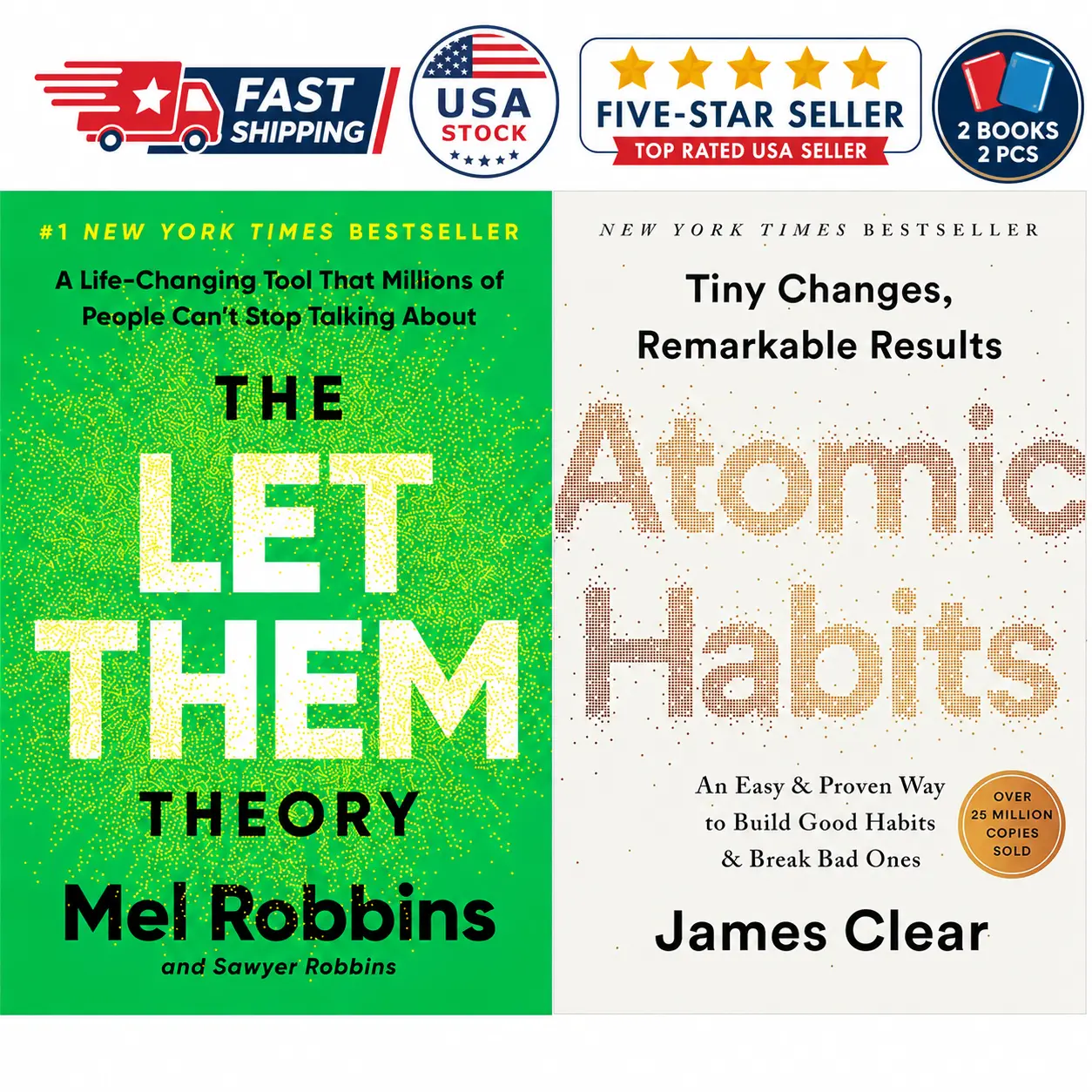 2-Book Self-Help Collection: The Let Them Theory by Mel Robbins, Atomic Habits by James Clear, Paperback Format (Career & Self-Help, Humanities & Social Sciences Books)