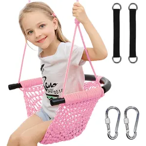 Tree Swing for Kids, Adjustable Toddler Rope Swing Seat with Snap Hooks and Straps, 440 lbs Capacity, Swingset Accessories for Indoor Porch Doorway Outdoor Playground Backyard (Pink)