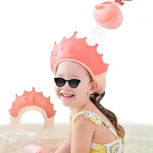 h-33 Shower Cap Children, Baby Safe Shampoo Cap, Baby Adjustable Shampoo Protection, Shampoo Protection for Children, Washing Hair without Tears, for 0-9 Years Crown (Red)