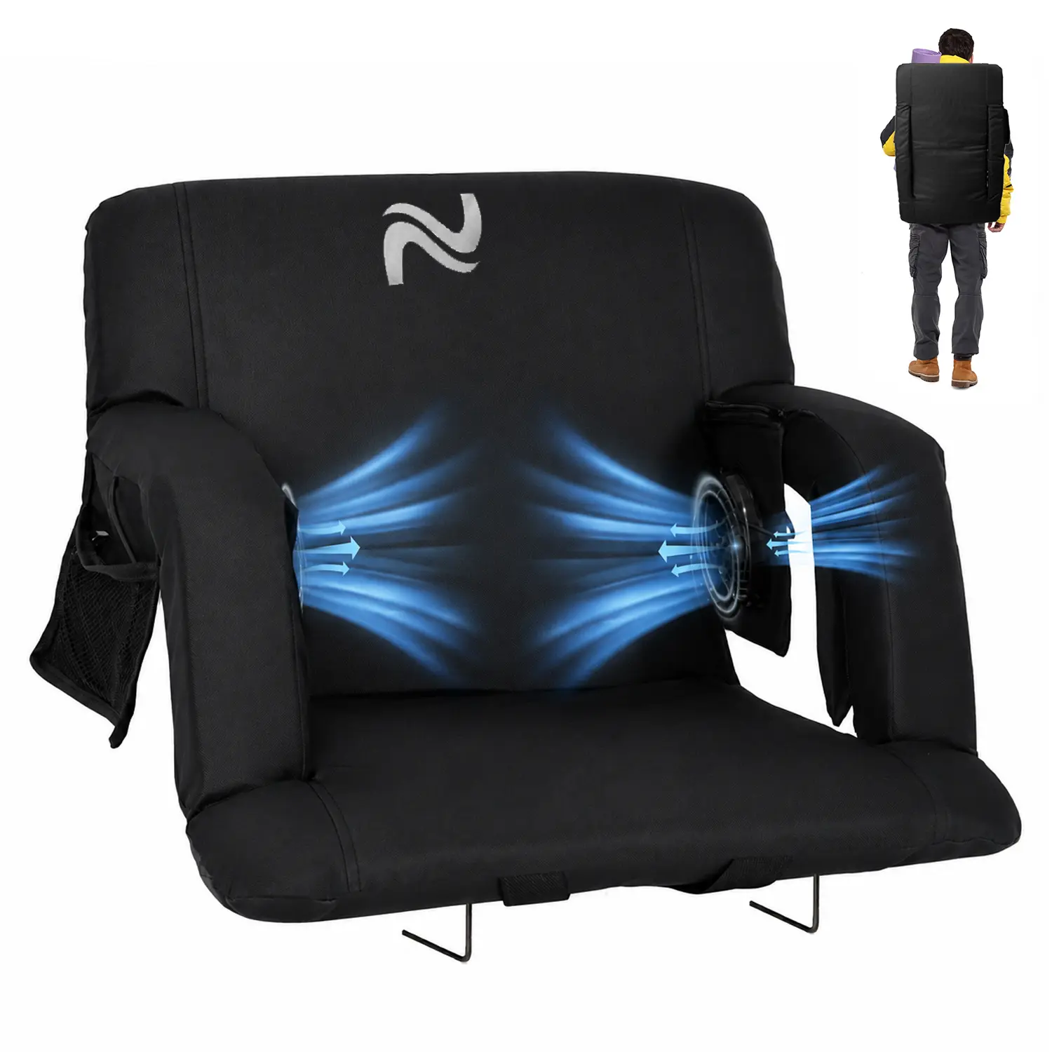 ABORON Stadium Seat w/ Fans, for Bleachers Portable Outdoor Cooling Seat Cushion Stadium Chair with Back Support,2 Fans & 3 Cooling Speed,Power Bank NOT Included