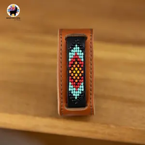 Indigenous Creations Beaded Cuff Bracelet Handmade by Indigenous Hands Leather Unisex Adjustable Strap 10.5" Length 9" Adjustable Cuff Handcrafted Elegance