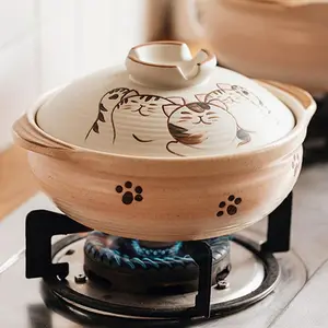 Hand-painted Ceramic Earthen Cooking Pot, High-temperature Resistant Anti-dry Burn Stockpot, Vintage Kitchen Cookware for Soup, Stew, Rice