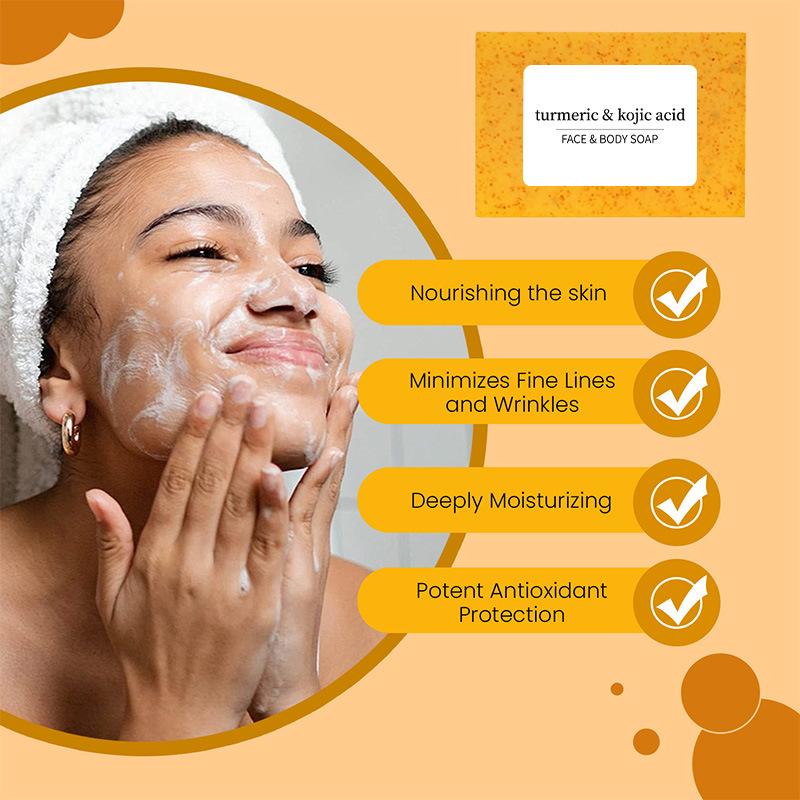 4-Pack Turmeric Kojic Acid Soap Bars – Natural Brightening Face & Body Cleanser with Lemon & Coconut for Dark Spots & Acne, Handmade for Men & Women Organic Smooth turmeric soap bar turmeric soap glow getter