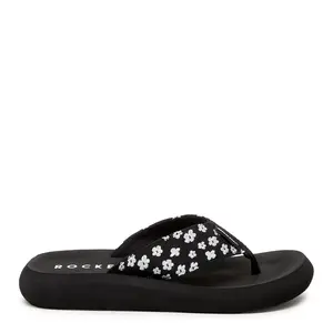 Women's Black Pixie Floral Platform Flip Flop - Stylish Women's Footwear, Comfortable Sandal Shoe