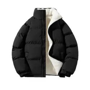 Hathne Men's Winter Warm Fleece Lined Jacket Lightweight Thick Stand Collar Full Zip Black Coat