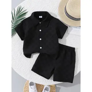 2-piece boys' simple shirt and shorts set, suitable for spring and summer, essential for outdoor activities