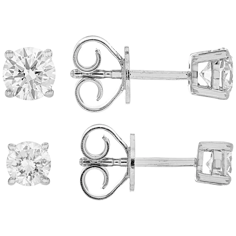 JTV Round Lab-Grown Diamond G-H VS Rhodium Over Sterling Silver Solitaire Stud Earrings 2 Pairs 1.50ctw