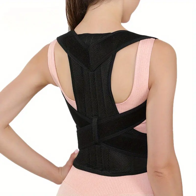 Women'S Adjustable Black And Gray Invisible Back Support Strap - a Polyester Posture Corrector with Shoulder Straps And Lumbar Support | Comfortable And Breathable Design, Suitable for Daily Wear, Improves Posture And Supports The Upper Back