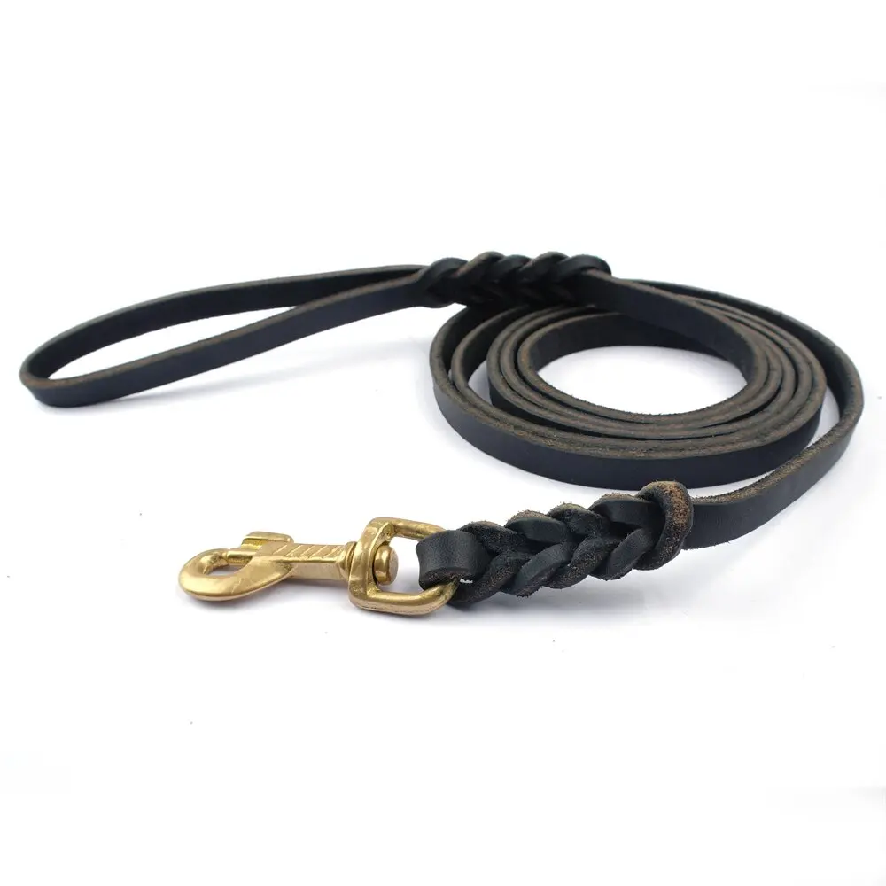 Genuine Leather Long Braided Dog Leash - Comfortable and Durable Design for Outdoor Use
