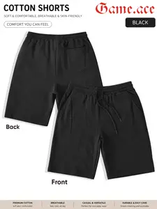 Unisex Black Cotton Sweat Shorts - Relaxed Fit Elastic Drawstring Waist Shorts, Soft Breathable Premium Cotton Casual Loungewear with Pockets, Everyday Comfort Basic Shorts