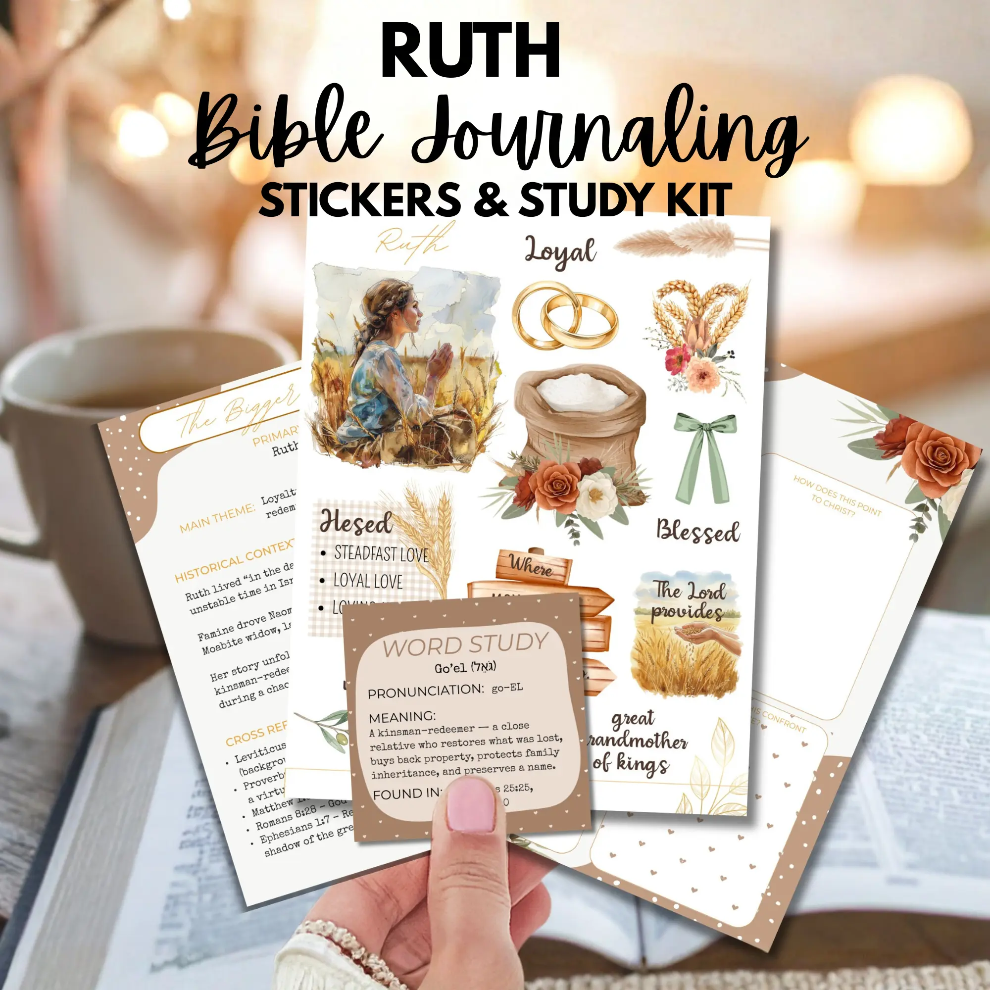 Ruth Bible Journaling Sticker Sheet Christian Planner Watercolor Faith Stickers Women of the Bible Scripture Study Scrapbooking devotional