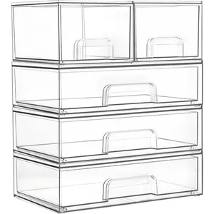 Stackable storage drawers set of 5clear plastic organizer bins for makeup cosmetics beauty suppliesideal for vanity bathroomcabinetpantry organization