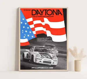 Porsche Poster | Vintage Porsche Carrera Poster | 1977 Daytona 24h Race Car Advertisement Wall Art Print