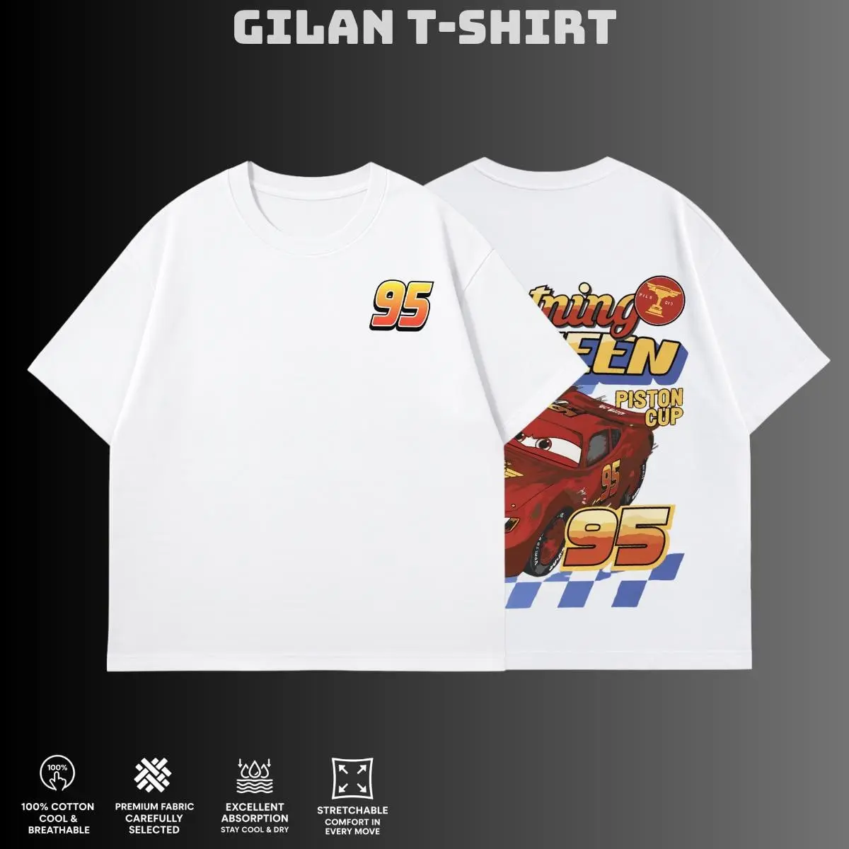 Retro Two Side Cars Gildan T-Shirt , Cars Movie T-Shirt,Mcqueen and Mater Retro Vintage Unisex Oversized Anime Graphic Tee – Trendy Y2K Acid Gildan,Manga Game Movie Lover Gift For Fans Merch