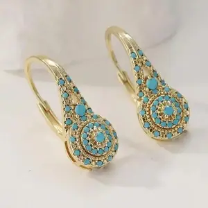 Teardrop Synthetic Turquoise Dangle Earrings, KC Gold Plated Elegant Drop Earrings, Fashion Statement Jewelry for Women, Ideal for Casual Formal Occasions & Holiday Gifts