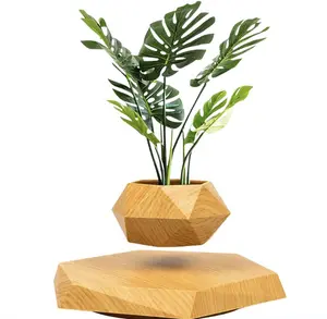 Magnetic Levitation Wood Grain Yellow Black Marble White Flower Pot (Plant Not Included)featuring a unique levitation effect suitable for air plants and bonsai rotating bonsai  gardening accessory a Christmas gift for planters levitating toy