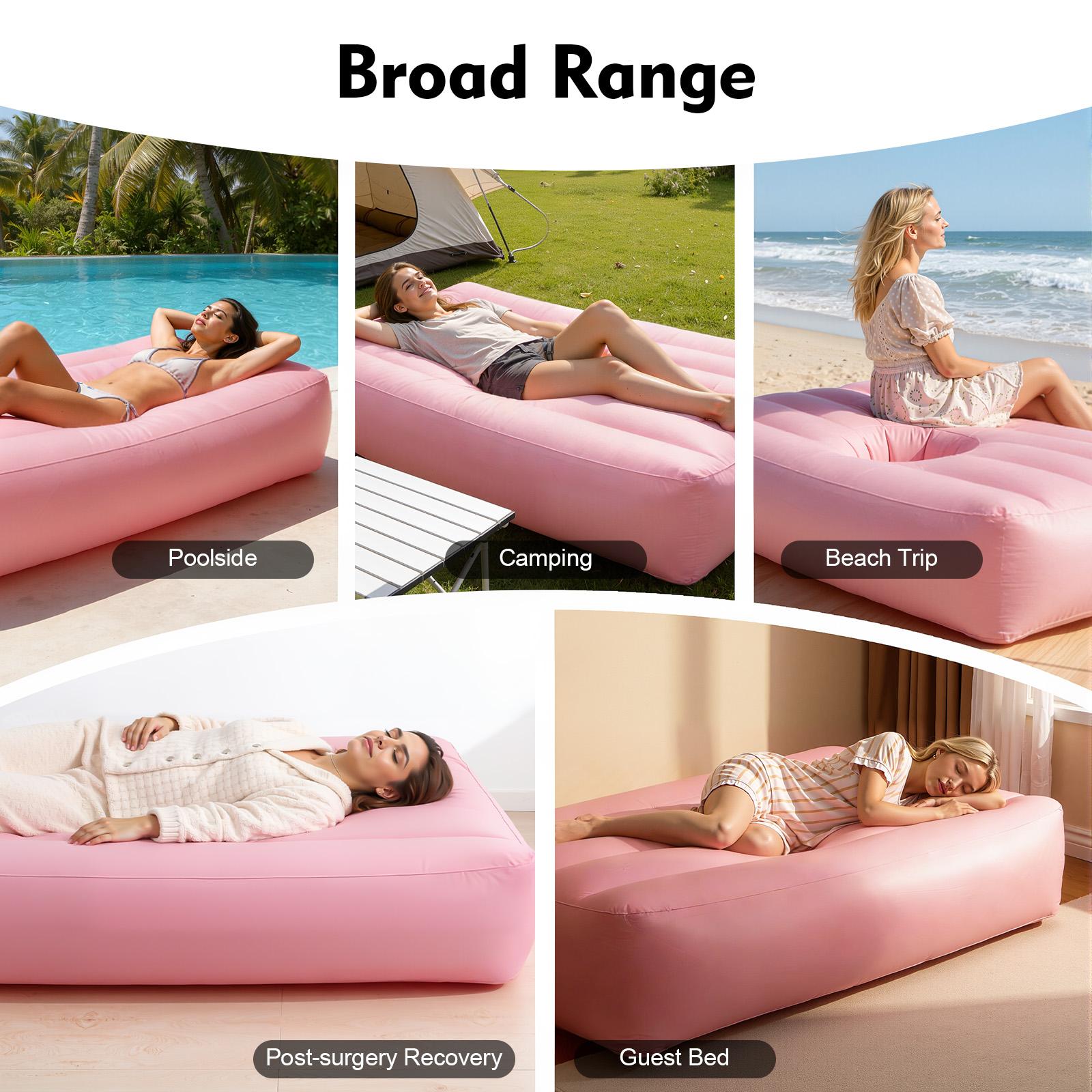 Ergonomic PVC Inflatable Airbed with Central Hole & Electric Pump, 72x40 in Camping Accessory for Hip Support, Accelerate Healing, Avoid Hip Joint Deformities, Portable Guest Bed for Post-Surgery Recovery, Quick Inflate