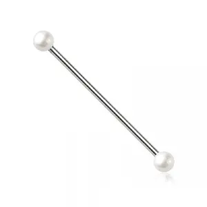 Faux Pearl Ball Ends Industrial Barbell - 316L Stainless Steel