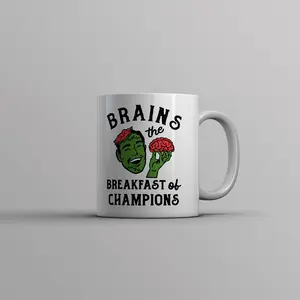 Brains The Breakfast Of Champions Mug Funny Halloween Undead Zombie Cup - 11oz Funny Coffee Mugs Ceramic Printed Drinkware Cup