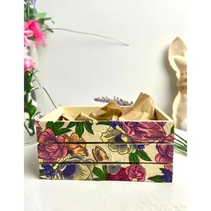 Summer Floral Farmhouse Crate- Rustic Homedecor Organiser Wood