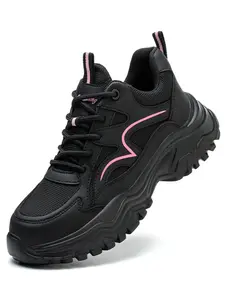Women's Fashion Lace Up Front Work Safety Shoes, Casual Comfort Breathable Anti-smash Anti-puncture Sports Female All-match Round Toe for Daily Wear, Steel Trainers classic design everyday essential versatile style