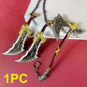 6/7inch Metal Katana Action Figure Axe Anime Medieval Sword Safe Unsharpened Large Ninja Knife Blade Iron Damascus Sword Keychain Real Size Japanese Katana Original Samurai Sabre Toy Gift