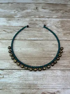 SYMPHONY Handcrafted 10" Teal Seed Bead Anklet with Mini Bronze Bells for Everyday Flair & Festival Vibes