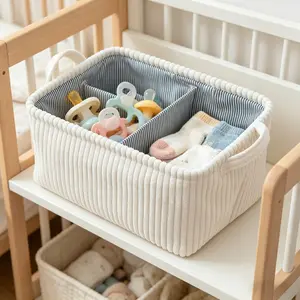 Portable Divider Storage Basket, Baby Supplies Organizer, Travel & Clothing Storage, Multi-Functional Fabric Arts Basket, Nursery Storage