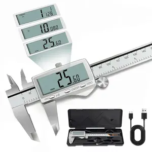 Digital Caliper, Rechargeable Calipers with Large LCD Screen, Stainless Steel Caliper Measuring Tool, Auto-Off, Inch/MM/Fraction for DIY/Household/-printing