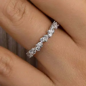 Maxine Unique 1.5 ct 5A Cubic Zirconia Half Pear Shape & Round Cut Female Wedding Ring Set, Women's Jewelry for Proposal, Anniversary, 1.5 Ct Gem