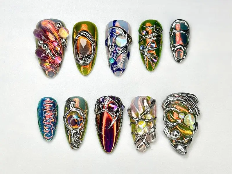 milky white gold star nails - custom press on nails - hand made Press on Nails - Faux Acrylic Nails - Gel Nails - Press on Nail