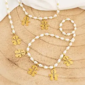 AS626 Personalized Custom Name Doll Pendant Pearl Stainless Steel Necklace Holiday Gift Female