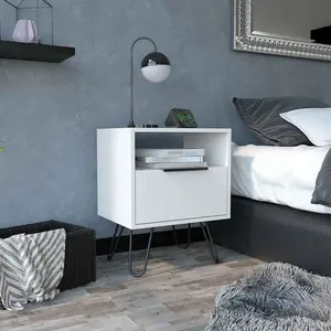Nightstand Skyoner Single Drawer Hairpin Legs White Finish