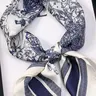 Women's Elegant Silk-Like Bandana Versatile Headscarf - 27-Inch Chinese Ink Painting Print Square, Versatile for Neck/Head/Bag Decoration, 4-Season Accessory