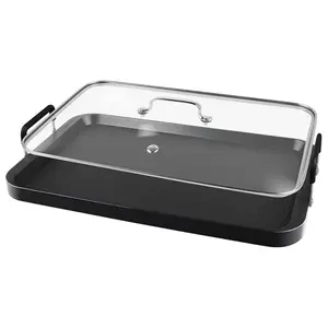 Vayepro 2 Burner Griddle Pan with Glass Lid,Stove Top Flat Griddle for Glass Stove Top,Aluminum Pancake Griddle,Non-Stick Griddle for Gas Grill, Double Burner Camping Griddle