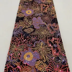 African High Exotic Quality Embroidery Lace Fabric - 5 Yards for Women's Casual Dresses, Summer Wear, Floral Design - Comfort, Womenswear