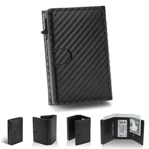 Men's Business RFID Blocking Leather Wallet with Pop-Up Card Case & Multi Slots Minimalist Design for Everyday Carry Credit Card Holder Organizer Card Covers