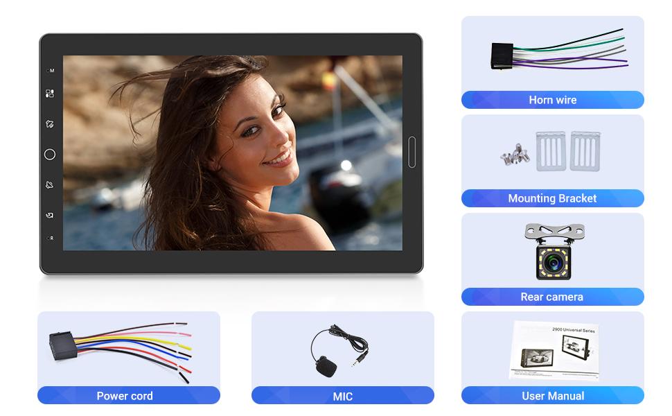 10.1 Inch Single Din Car Stereo with CarPlay, Android Auto, Detachable Touch Screen, 1080p, EQ Audio, SWC, Bluetooth, Gps, Backup Camera & MIC