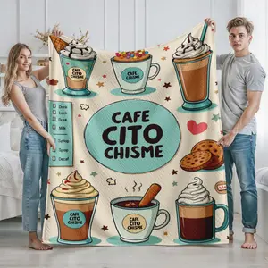 Cute Coffee Mug and Cookie Pattern Plush Blanket for Home and Living Room Decor Perfect Gift for Coffee Lovers and Cozy Moments Ideal for Christmas Thanksgiving Valentines Day and Special Occasions Soft Warm Throw for Adults and Coffee Enthusiasts Who