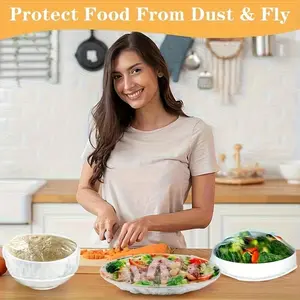 340 Heavy Duty Food Grade Disposable Cling Film - Blue And Red Stretchable Leak-Proof Dust-Proof Plastic Wrap, Suitable for Kitchen, Party, Travel, Bowls, Plates, Fruits And Vegetables (300pcs), RV Kitchen Supplies, Food Grade Materials