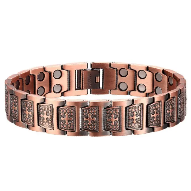 99.9% pure copper men’s magnetic bracelet: 3500 Gauss cross magnets, adjustable (with adjuster), hypoallergenic.Wellness-focused magnetic therapy jewelry-ideal for self-use, gifting to loved ones or dad Christmas Gift.