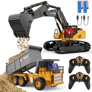 XINGLUKE RC Excavator and Dump Truck Toy Set for Kids, Alloy RC Construction Vehicles Toy for Boys Girls 3+