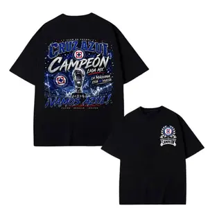 ⚽Cruz Azul Campeón Liga MX T-Shirt, Vamos Azul Fan Shirt, La Máquina Champion Graphic Tee, Blue Soccer Club Victory Double-Sided Print Cotton Tee, Unisex Casual Streetwear Top, Gift for Soccer Fans
