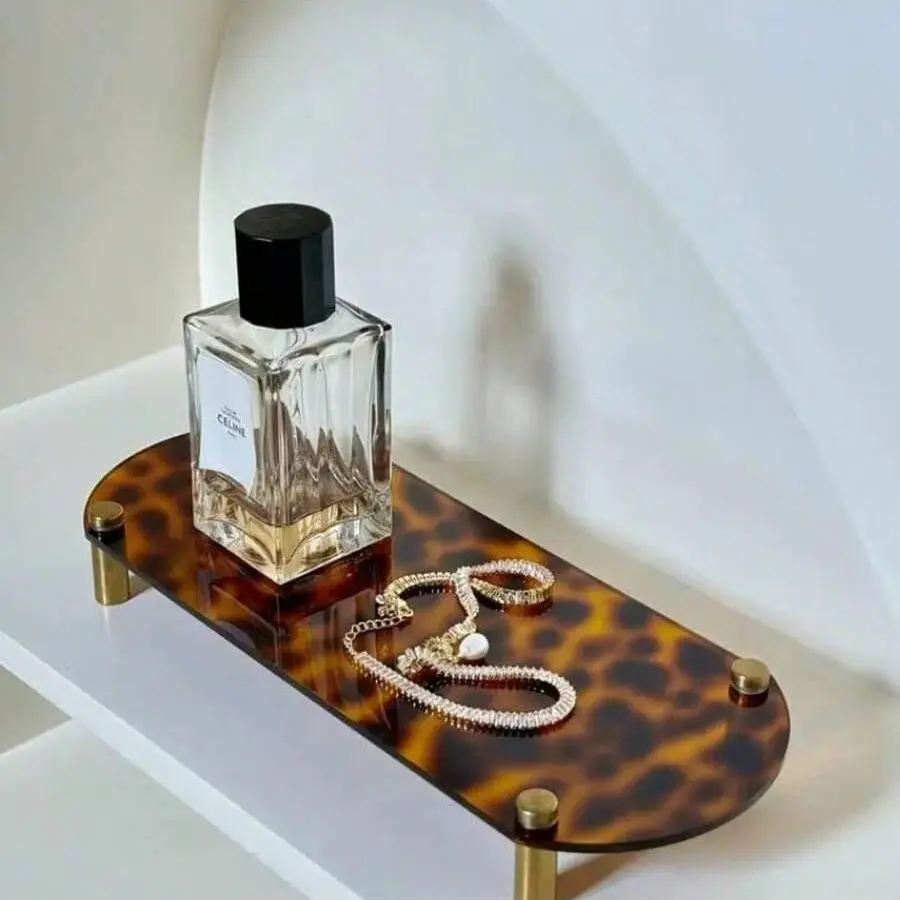 Elegant French Acrylic Tray Set, Unique Turtle Brass Color Leopard Print Design, Modern Fashion Home Decor, Practical Storage Tray