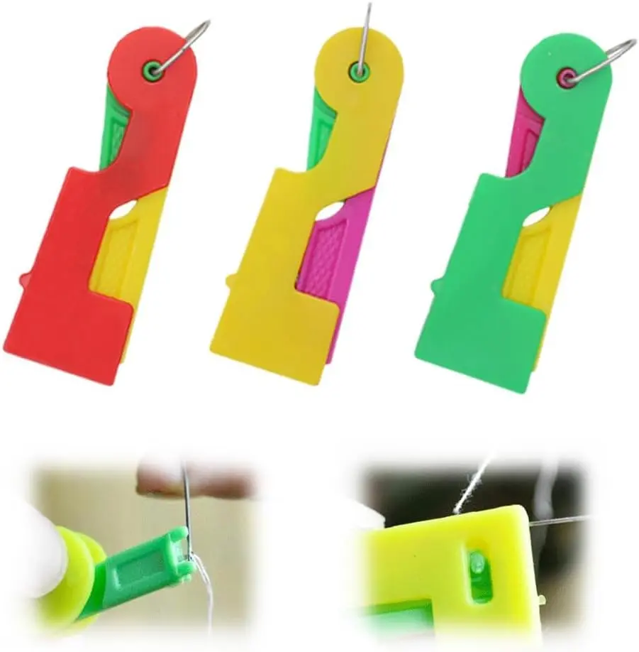 3PCS Automatic Needle Threader, Sewing Machine Needle Threading Tool, Plastic Needle Threader Device for Hand Sewing, Embroidery & Crafting Organiser