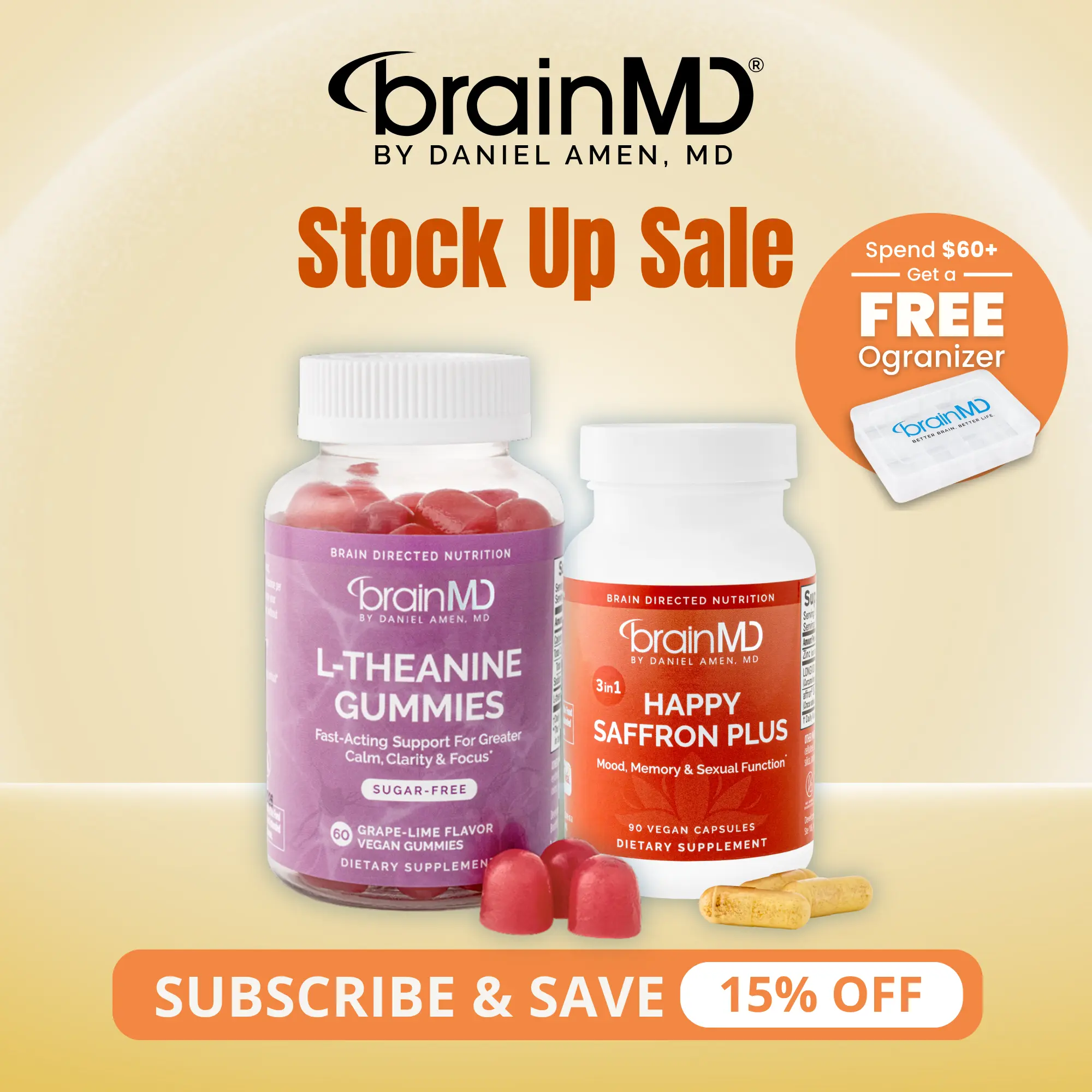 Best of BrainMD Bundle | Happy Saffron Plus 90 Capsules & L-Theanine Gummies 60 Count | Mood & Calm Support | Focus & Stress Relief | Satiereal Saffron with L-Theanine