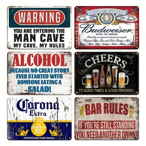 Mancave Vintage Metal Tin Signs 6pcs Set for Retro Decor - Alcohol Rules Wall Art Decor Poster Plaque Signage for Home Decor - Gift Decorations Supplies Decoration Iron
