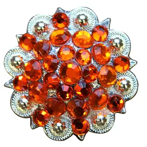 HILASON Western Berry Conchos Glass Rhinestones Bling Tack Cowgirl Capri Red Color | Bridle Slotted